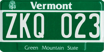 VT license plate ZKQ023