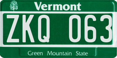 VT license plate ZKQ063