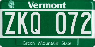 VT license plate ZKQ072