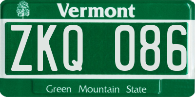 VT license plate ZKQ086