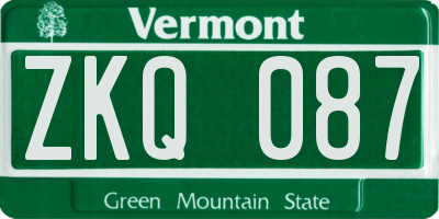 VT license plate ZKQ087
