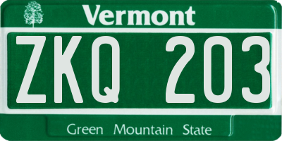 VT license plate ZKQ203