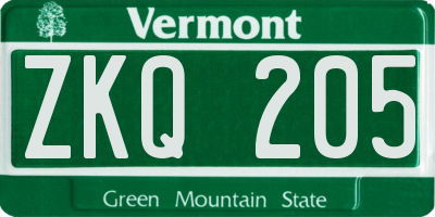 VT license plate ZKQ205