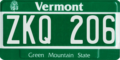 VT license plate ZKQ206