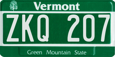 VT license plate ZKQ207