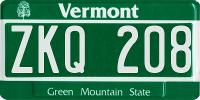 VT license plate ZKQ208