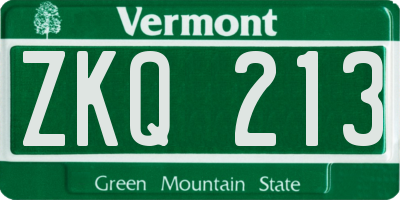 VT license plate ZKQ213