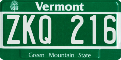 VT license plate ZKQ216