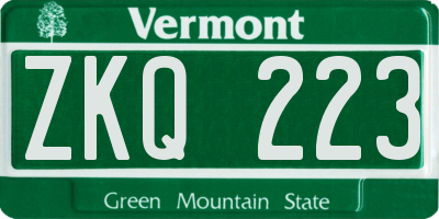 VT license plate ZKQ223