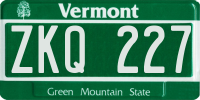 VT license plate ZKQ227