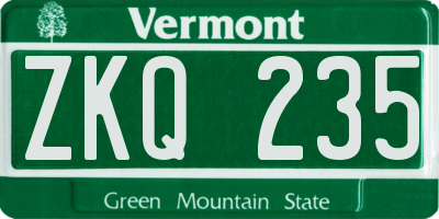 VT license plate ZKQ235