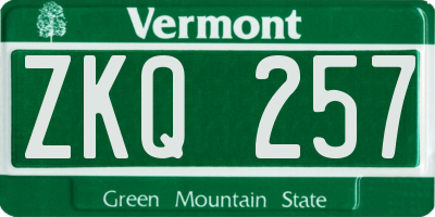 VT license plate ZKQ257