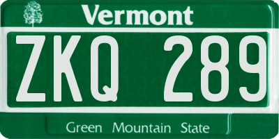 VT license plate ZKQ289