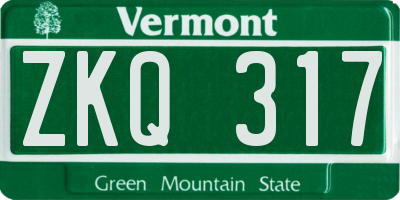 VT license plate ZKQ317