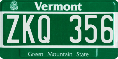 VT license plate ZKQ356
