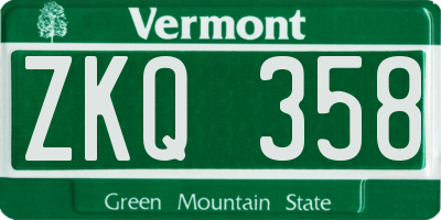 VT license plate ZKQ358