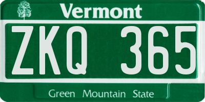 VT license plate ZKQ365