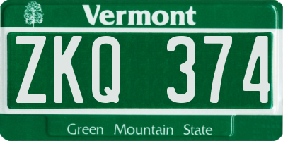 VT license plate ZKQ374