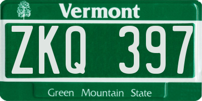 VT license plate ZKQ397