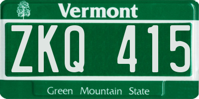 VT license plate ZKQ415