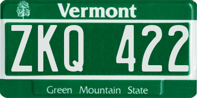 VT license plate ZKQ422