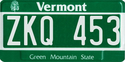 VT license plate ZKQ453