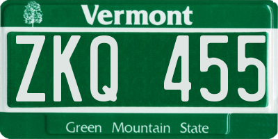 VT license plate ZKQ455