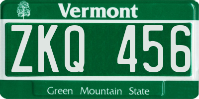 VT license plate ZKQ456