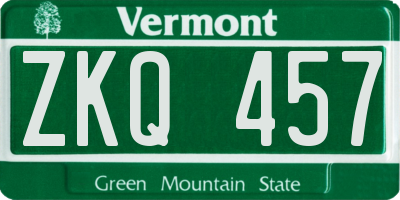 VT license plate ZKQ457