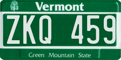 VT license plate ZKQ459