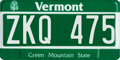 VT license plate ZKQ475