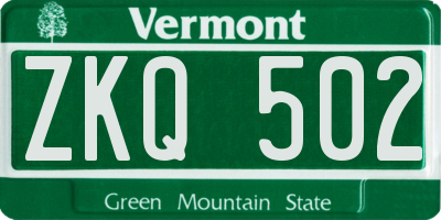 VT license plate ZKQ502