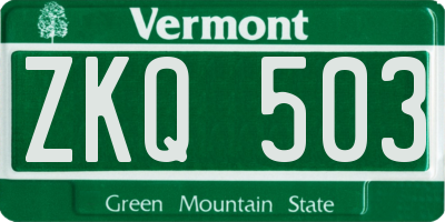 VT license plate ZKQ503