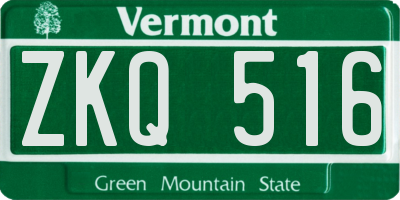VT license plate ZKQ516
