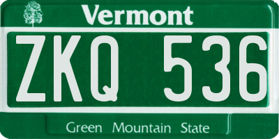 VT license plate ZKQ536
