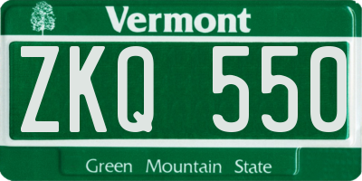 VT license plate ZKQ550