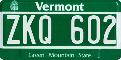 VT license plate ZKQ602