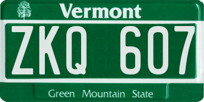 VT license plate ZKQ607
