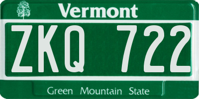 VT license plate ZKQ722