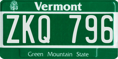 VT license plate ZKQ796