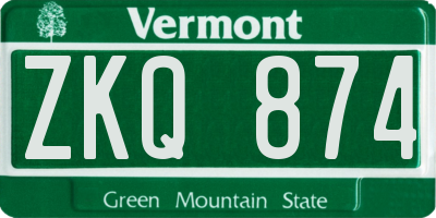 VT license plate ZKQ874
