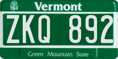 VT license plate ZKQ892