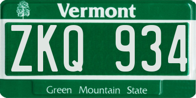 VT license plate ZKQ934