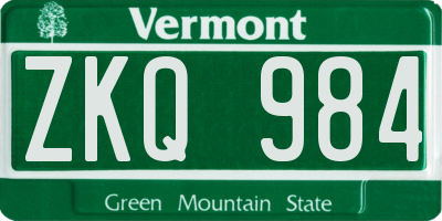 VT license plate ZKQ984