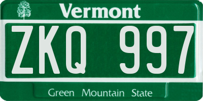 VT license plate ZKQ997