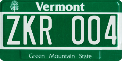 VT license plate ZKR004