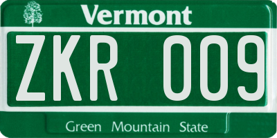 VT license plate ZKR009