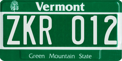 VT license plate ZKR012