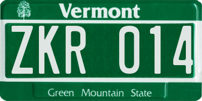 VT license plate ZKR014