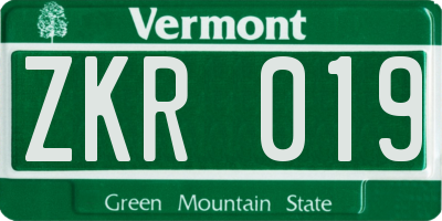 VT license plate ZKR019